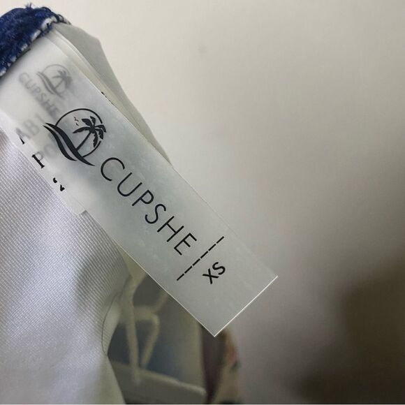 Cupshe Navy Floral Side Cinch High Waist Bikini Bottom - Picture 5 of 7